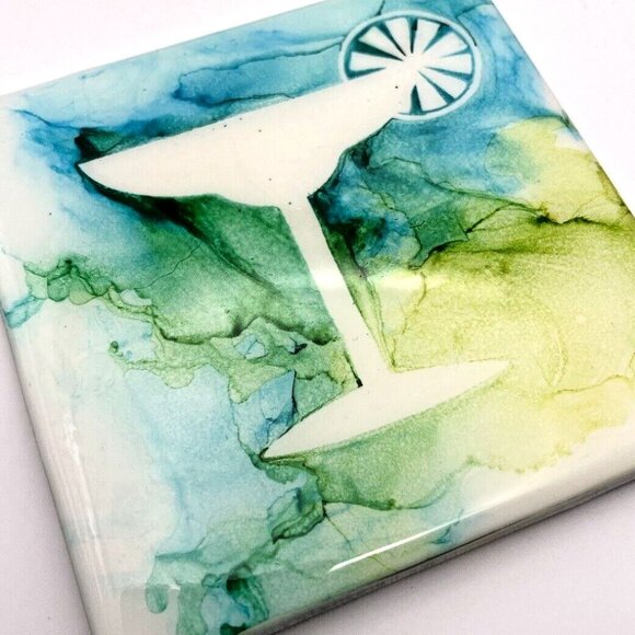 Ceramic Studio Art Alcohol Ink Abstract Summer Tile Coasters Set of 7 4x4 - Picture 4 of 8